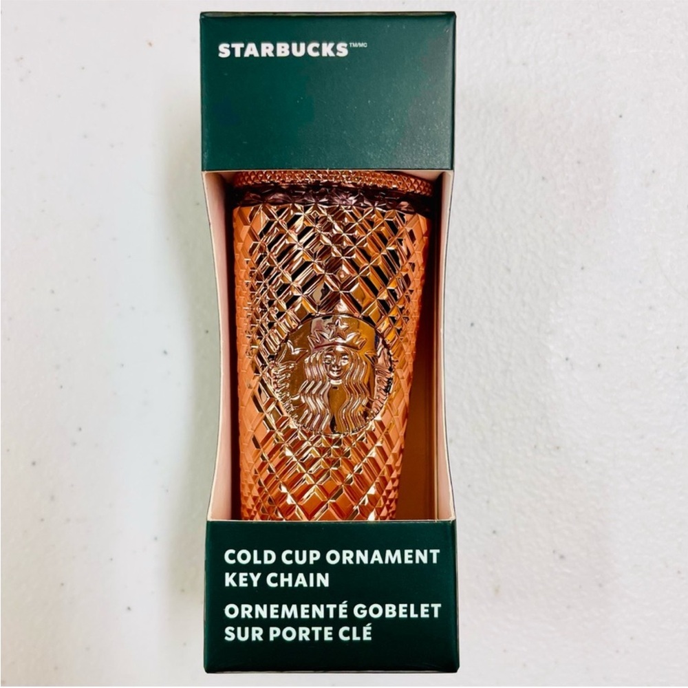 New Starbucks 2023 Rose Gold Cold Cup Keychain Ornament Metallic Bling Christmas